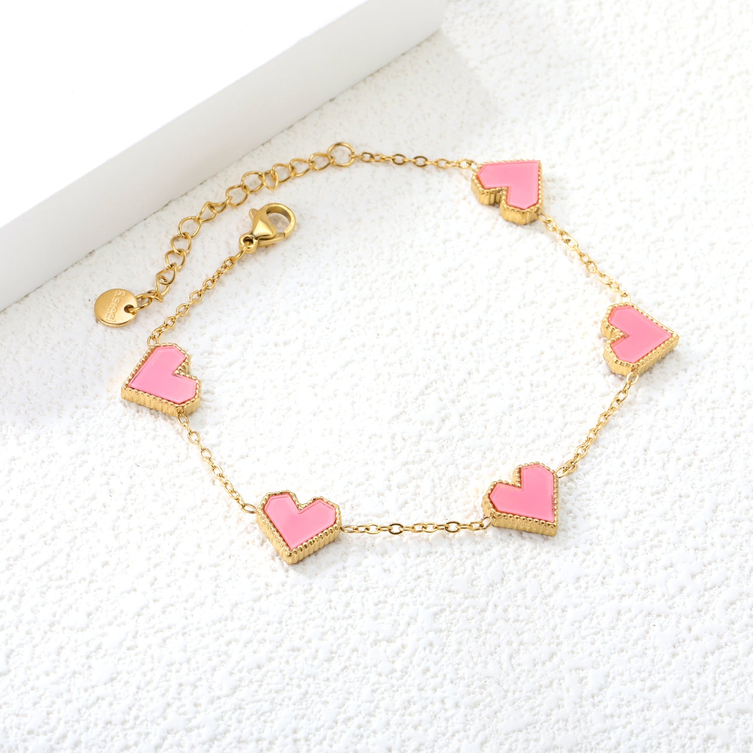 11.3*10.5mm heart shape sticky double-sided white shell/black/red/pink/green horizontal acrylic accessories 18+5cm+6mm round plaque Bracelet gold color asonjewelry