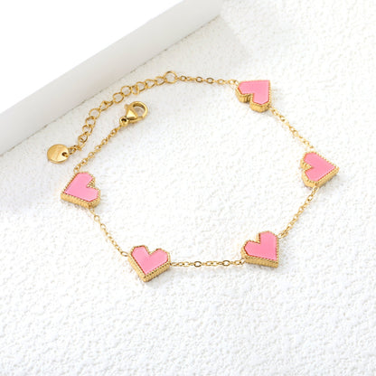 11.3*10.5mm heart shape sticky double-sided white shell/black/red/pink/green horizontal acrylic accessories 18+5cm+6mm round plaque Bracelet gold color asonjewelry