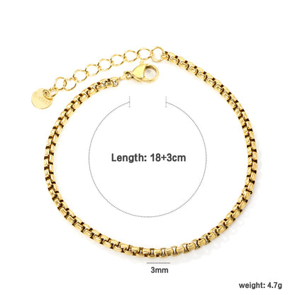 Wide 2mm/3mm Square Pearl Bracelet 18+3cm+6mm Round Tail Plaque Gold Color asonjewelry