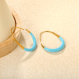 29*39.2mm Egg-Shaped Hoop Earrings Gold Drip Rose Red Drip Light Blue