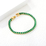 5*3.5mm Oval Emerald Crystal Zirconium Button Head Bracelet 17cm Steel/Golden