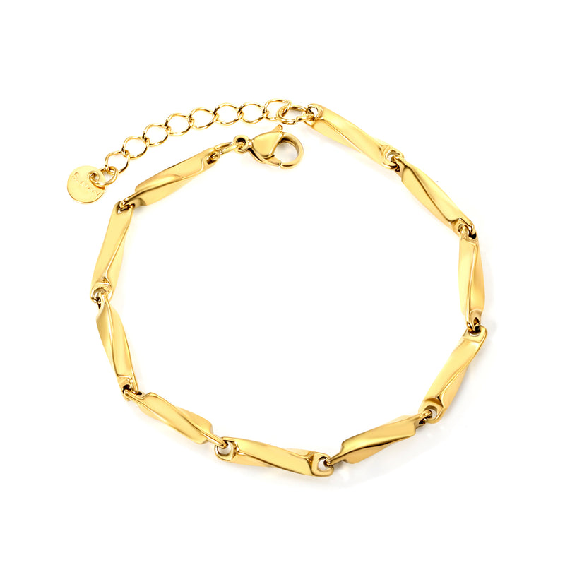 Wide 3.8mm Twisted Stick Bracelet 18+3cm+6mm Round Tail Tag Steel/Golden