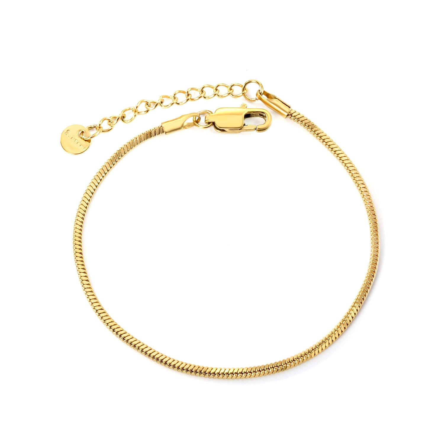 2.0mm/2.4mm Square Snake Bone Bracelet 18+3cm+6mm Round Tail Plaque Steel/Golden asonjewelry