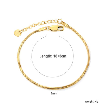 2.0mm/2.4mm Square Snake Bone Bracelet 18+3cm+6mm Round Tail Plaque Steel/Golden asonjewelry