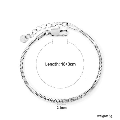 2.0mm/2.4mm Square Snake Bone Bracelet 18+3cm+6mm Round Tail Plaque Steel/Golden asonjewelry