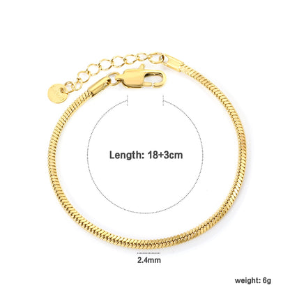 2.0mm/2.4mm Square Snake Bone Bracelet 18+3cm+6mm Round Tail Plaque Steel/Golden asonjewelry