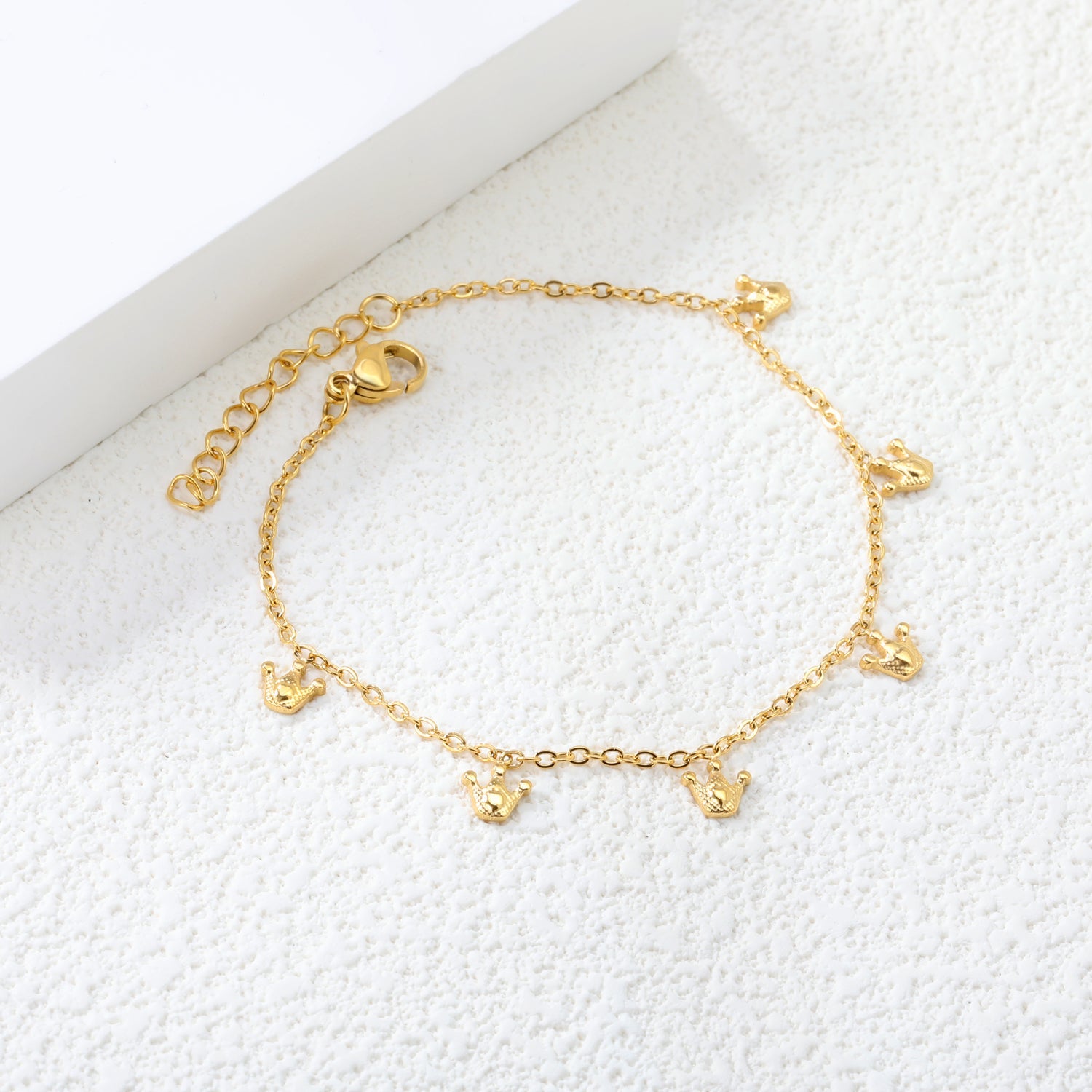 6 x 6mm Small Crown Accessories 17+3cm Bracelet Steel/Gold asonjewelry