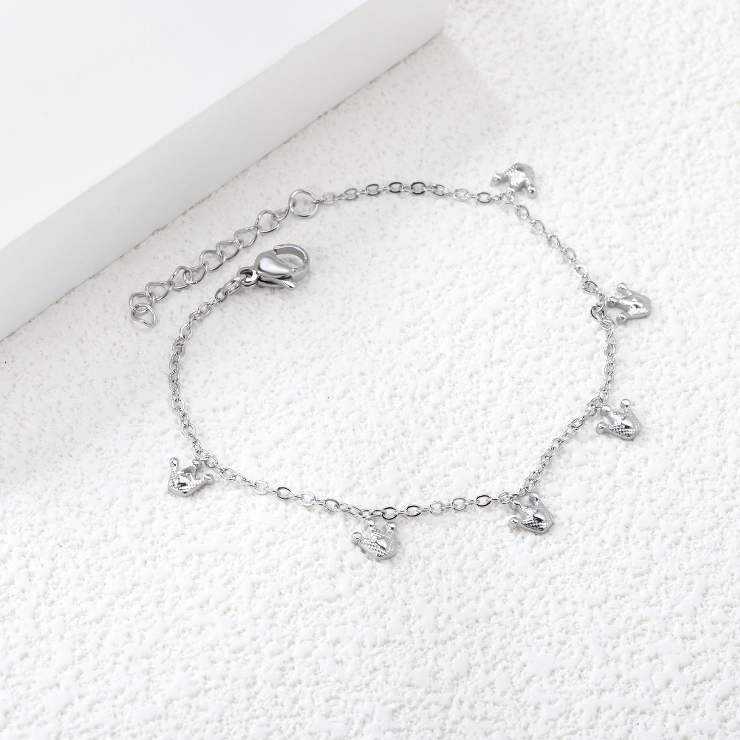 6 x 6mm Small Crown Accessories 17+3cm Bracelet Steel/Gold asonjewelry