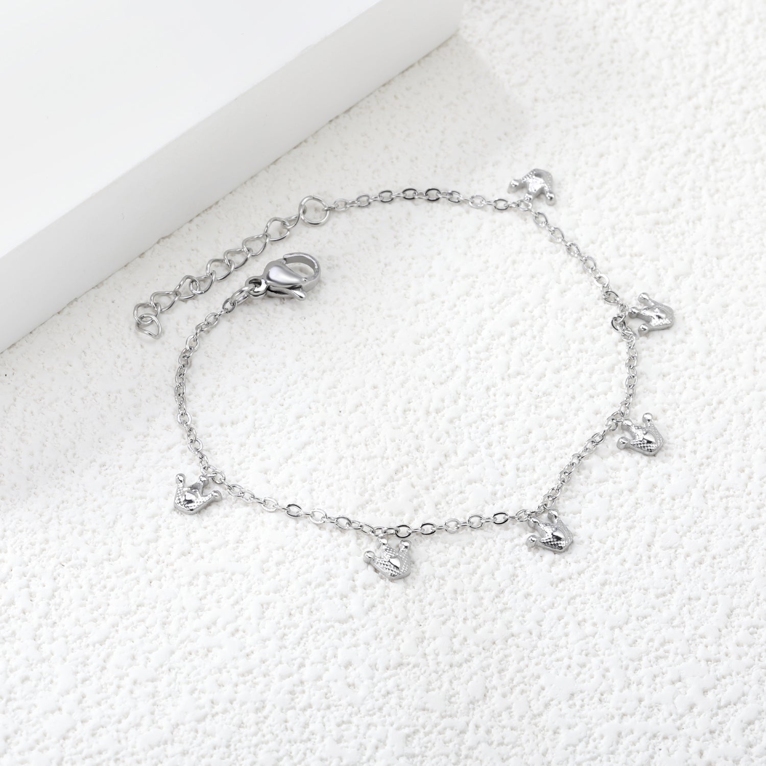 6 x 6mm Small Crown Accessories 17+3cm Bracelet Steel/Gold asonjewelry