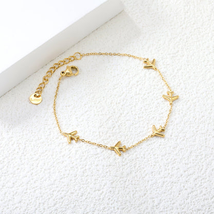 8.2*8mm Airplane Accessories 0.3 Cross Chain*18+3cm+6mm Round Plaque Bracelet Golden asonjewelry