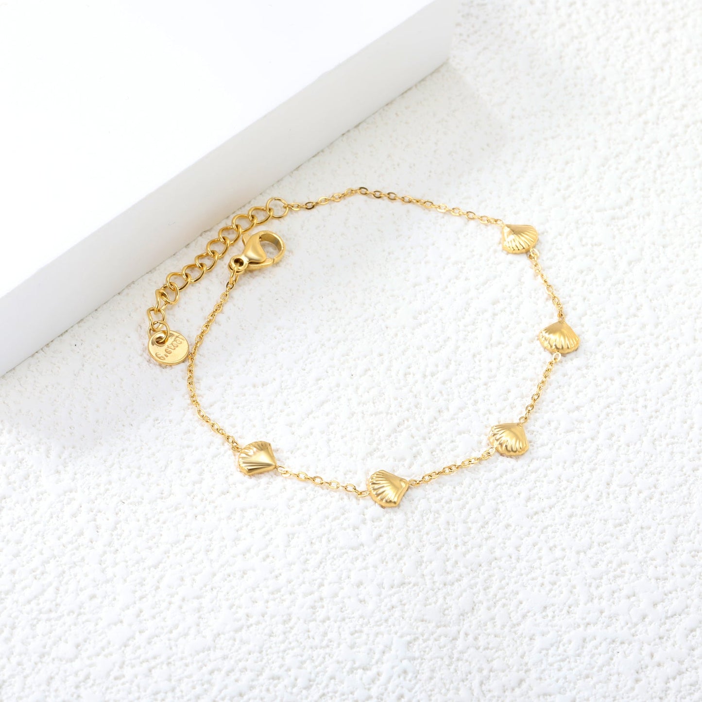 6*5.8mm shell accessories 0.3 cross chain *18+3cm+6mm round plate bracelet Gold asonjewelry