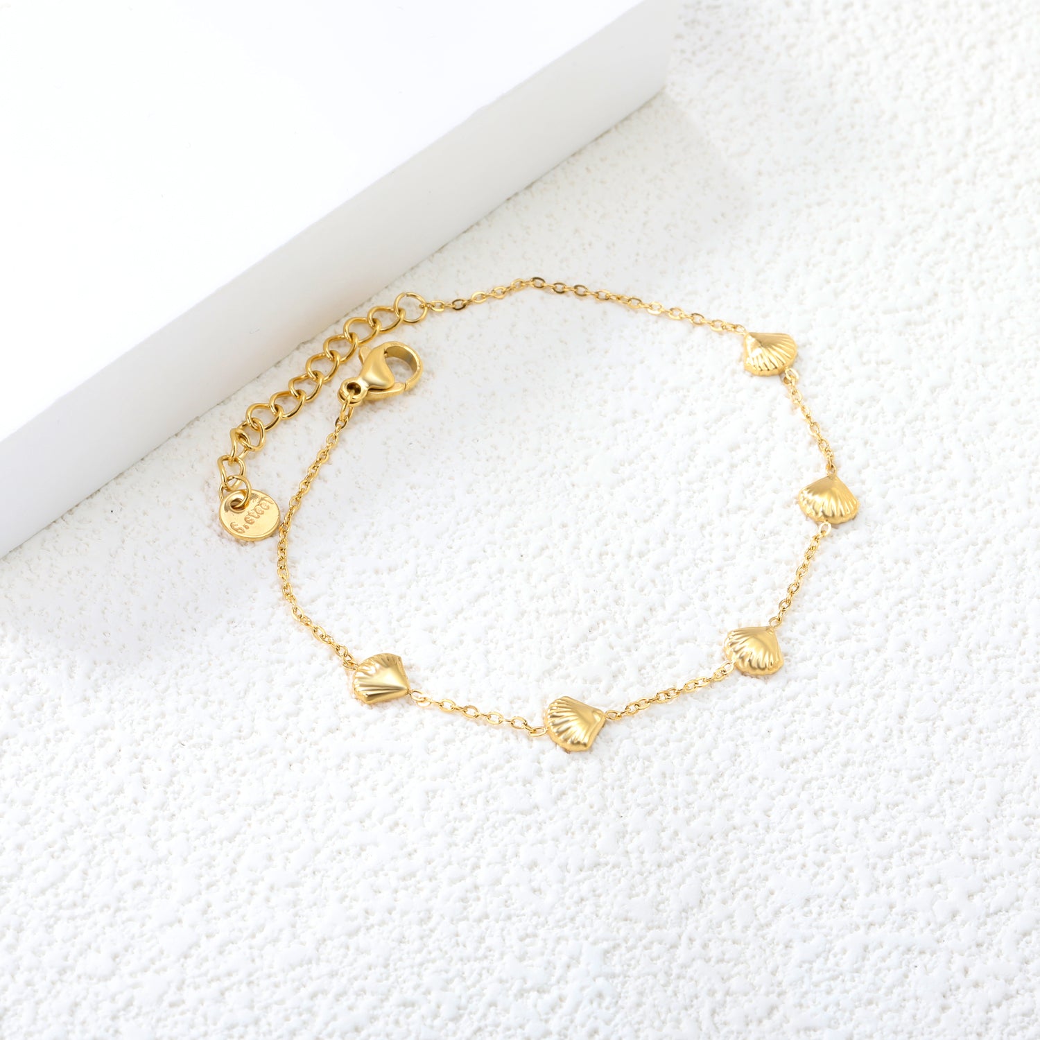 6*5.8mm shell accessories 0.3 cross chain *18+3cm+6mm round plate bracelet Gold asonjewelry