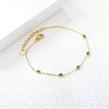 3.5*4.5mm teardrop shaped sticky emerald zirconium fittings 0.3 cross chain*18+3cm+6mm round plaque bracelet gold color asonjewelry