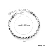 5mm Dan S Chain Bracelet 18+3cm+6mm Round Tail Tag Steel/Golden