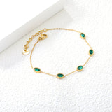 5*7mm Oval Shape Sticky Emerald Zirconium Fittings 0.3 Cross Chain*18+3cm+6mm Round Plaque Bracelet Golden
