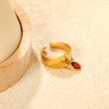9.4mm high butterfly / freshwater pearl + seven-spotted ladybug open ring in gold #7