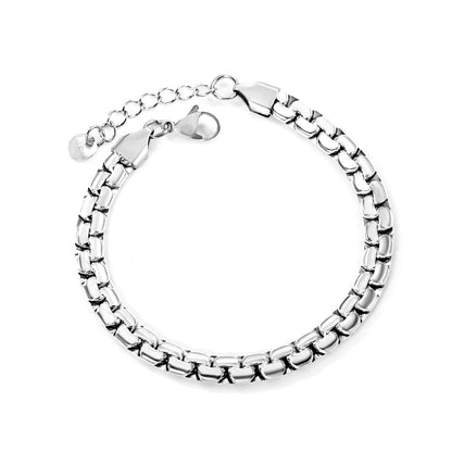 W 6mm*Thick 2.6mm Flattened Pearls Bracelet 18+3cm+6mm Round Tail Plate Steel / Gold asonjewelry