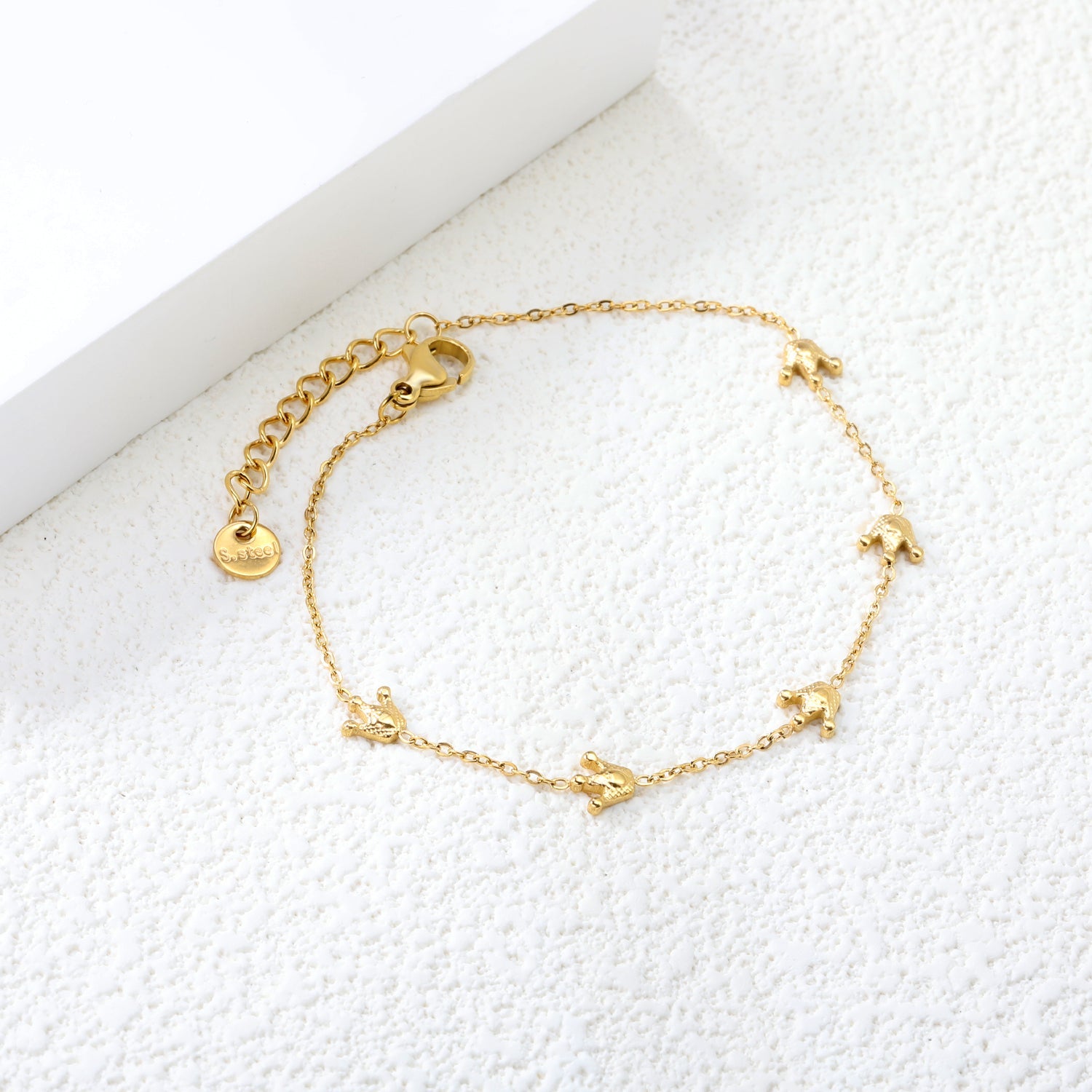 6*5.6mm Crown Accessories 0.3Cross Chain*18+3cm+6mm Round Plaque Bracelet Golden asonjewelry