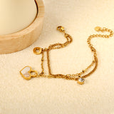 Cylinder white diamond + lucky star + heart-shaped white shell bead chain double bracelet 17 + 5cm + 6mm bracelet, gold color
