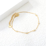 3*4.8mm Oval Sticky White Zirconium Accessories 0.3 Cross Chain*18+3cm+6mm Round Plaque Bracelet Golden