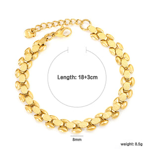 W8mm*Thick2.4mm Chain Bracelet18+3cm+6mm Round Tail Plaque Gold Color