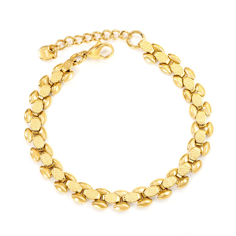 W8mm*Thick2.4mm Chain Bracelet18+3cm+6mm Round Tail Plaque Gold Color