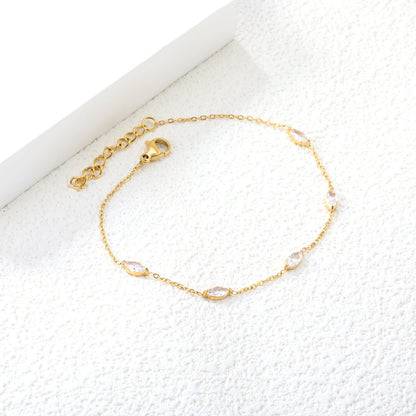 3.3*7.3mm Horse Eye White Zirconium Accessories 0.3 Cross Chain*18+3cm+6mm Round Plaque Bracelet Golden asonjewelry