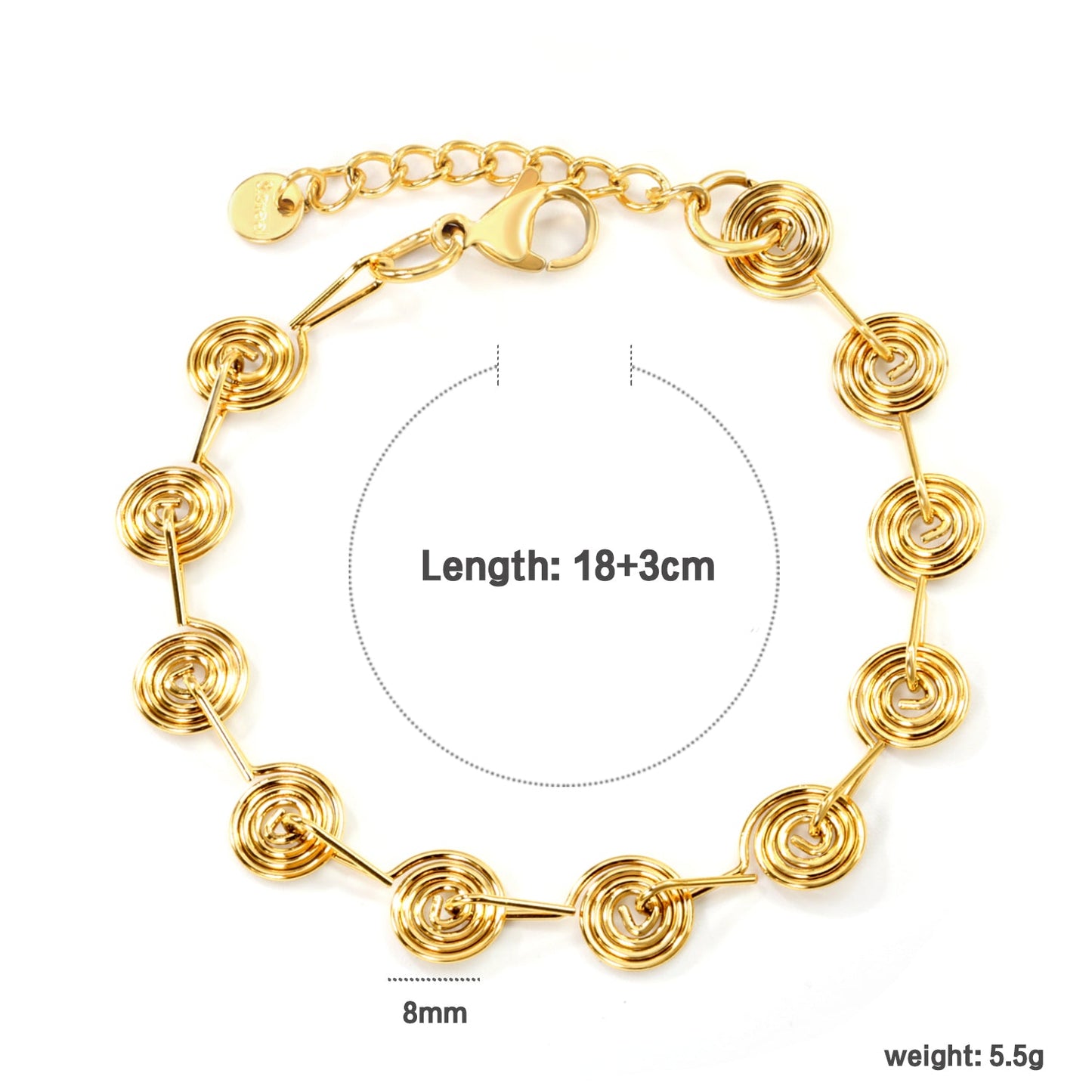 Wire 0.8mm*Width 9mm Chain Bracelet 18+3cm+6mm Round Tail Tag Gold asonjewelry
