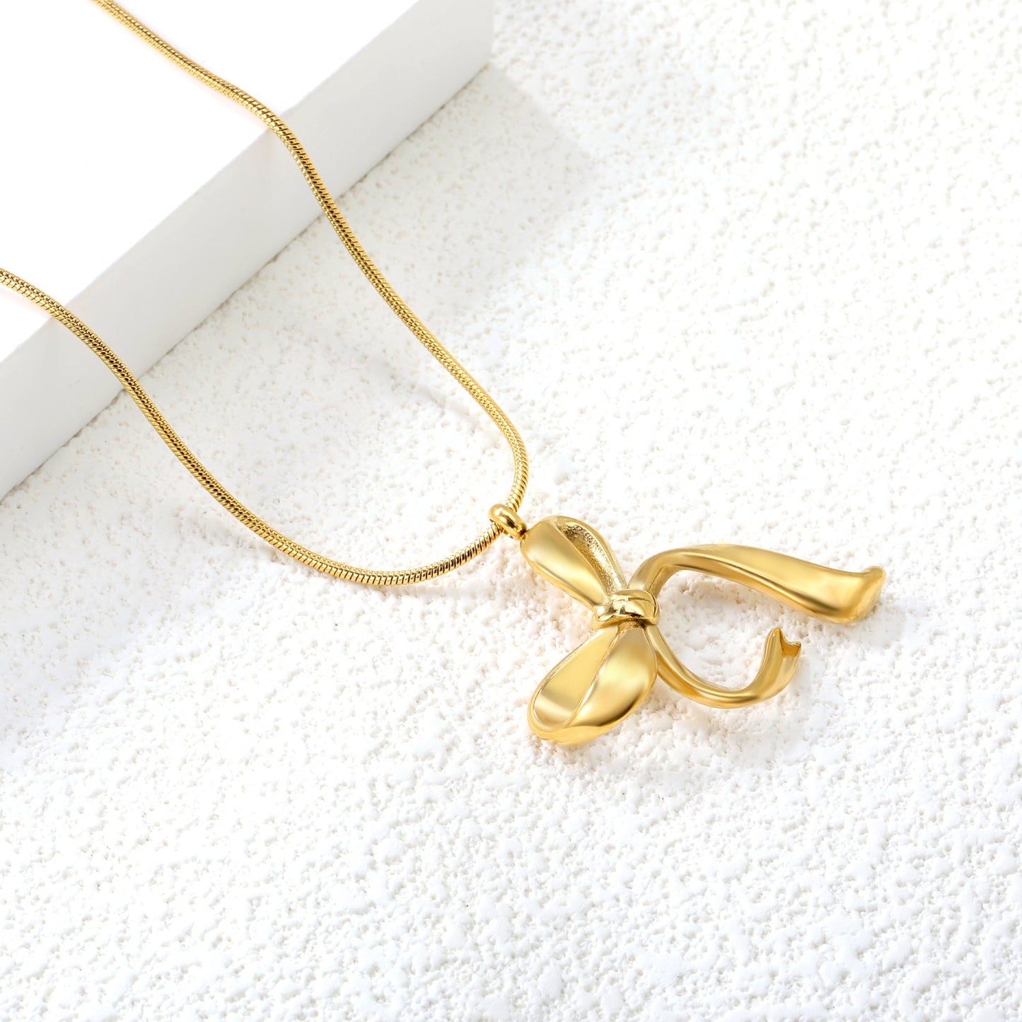 24*32mm bow pendant 1.2mm round snake*45+5cm+6mm round plaque necklace gold color asonjewelry