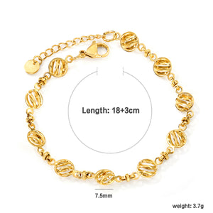 7.5mm Chain Bracelet 18+3cm+6mm Round Tail Plaque Gold Color