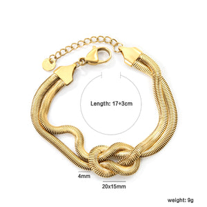 20*15mm Double Chain Buckle Knot Bracelet Wire Diameter 4*Thickness 2mm*17+3cm+6mm Round Tail Plate Gold Color