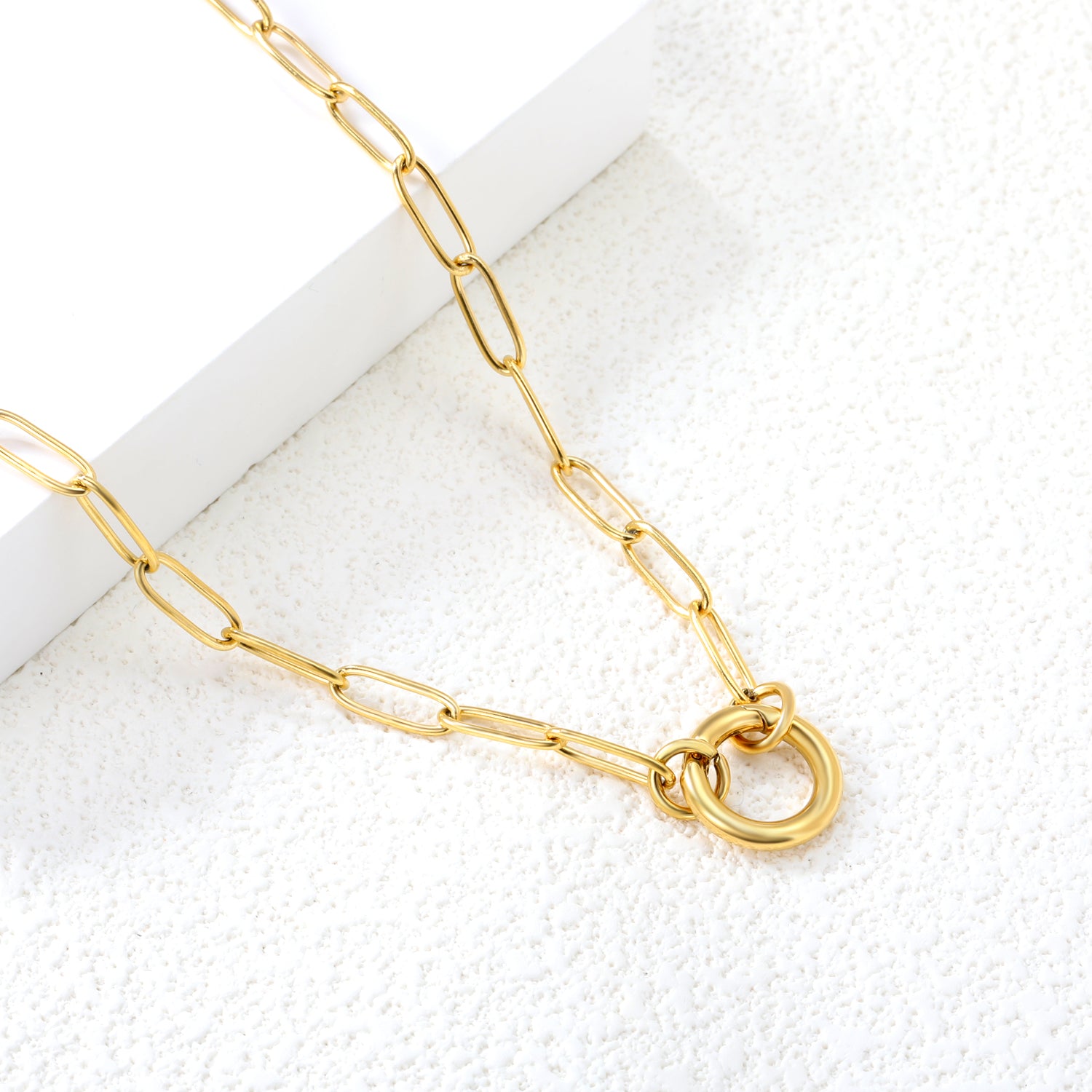 Wire 2.5*outside 14mm round clasp pendant 45cm necklace gold color asonjewelry