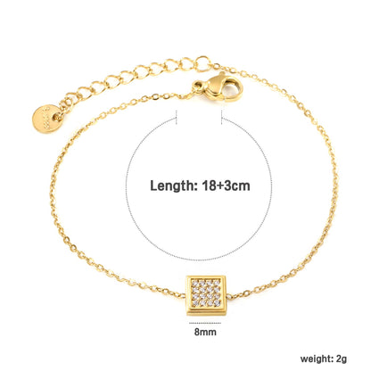 8mm Convex Square CNC White Zirconium 0.3 Cross Bracelet 18+3cm+6mm Round Tail Plaque Gold Color asonjewelry