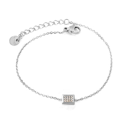 7.7 x 6mm raised edge rectangular 0.3 cross chain bracelet 18+3cm+6mm round pendant Steel color/gold color asonjewelry