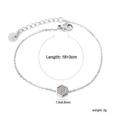 7.8 x 8.6mm raised edge hexagonal CNC white zirconium 0.3 cross chain bracelet 18+3cm+6mm round pendant Steel color/Gold color