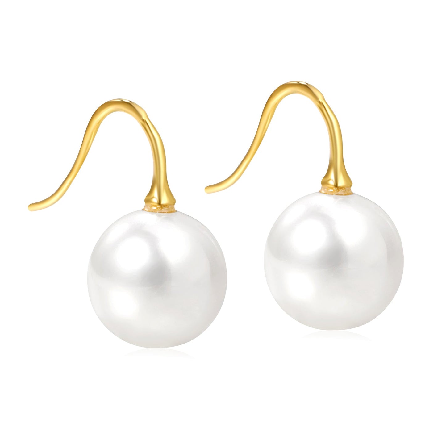 White Pearl Golden Earrings 14mm asonjewelry