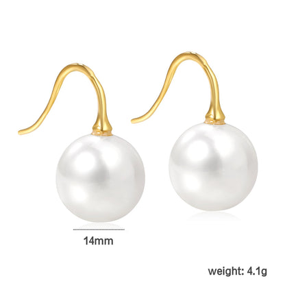 White Pearl Golden Earrings 14mm asonjewelry