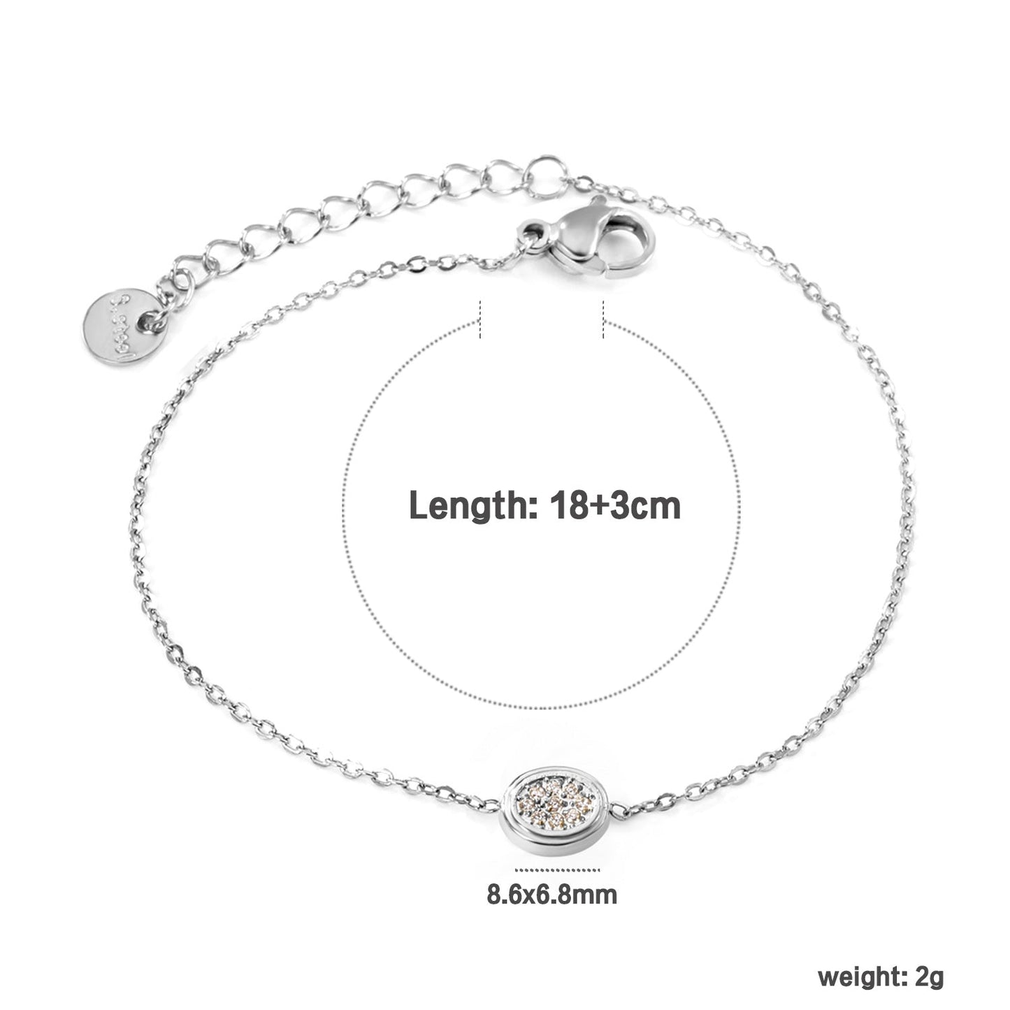 8.6 x 6.8mm raised edge oval 0.3 cross chain bracelet 18+3cm+6mm round pendant Steel color/gold color asonjewelry