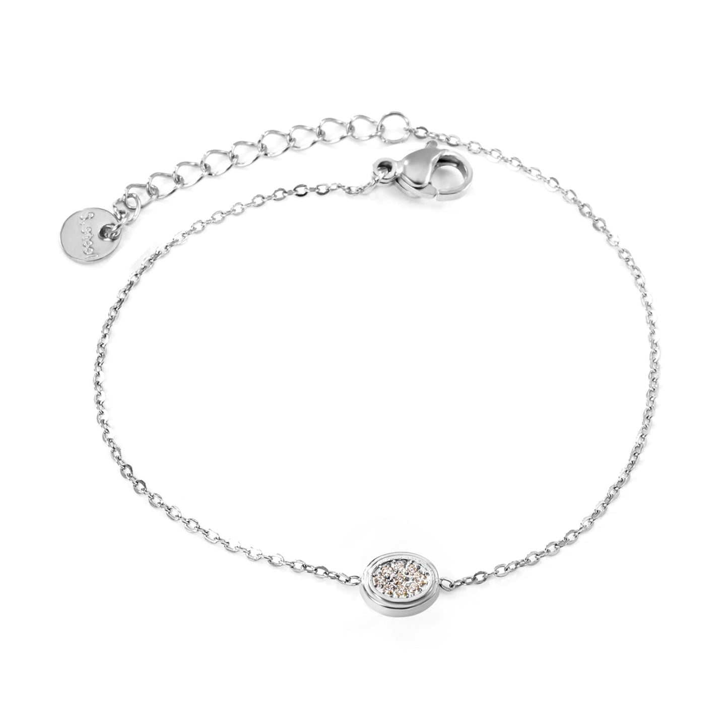 8.6 x 6.8mm raised edge oval 0.3 cross chain bracelet 18+3cm+6mm round pendant Steel color/gold color asonjewelry