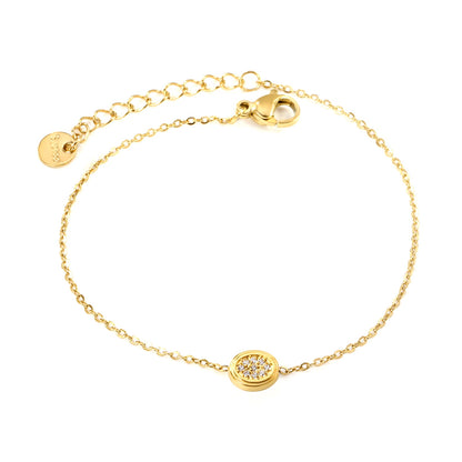 8.6 x 6.8mm raised edge oval 0.3 cross chain bracelet 18+3cm+6mm round pendant Steel color/gold color asonjewelry