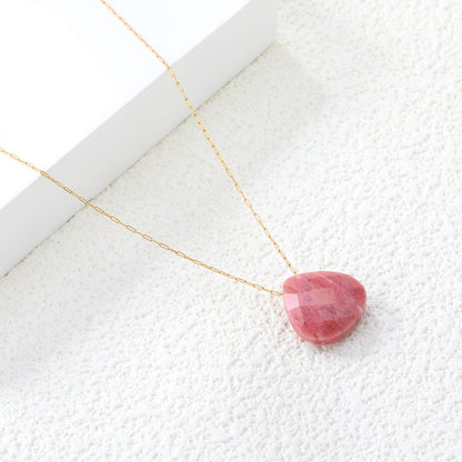 15.3mm Rhodochrosite/Yellow Tiger Stone/Dark Blue Stone/Green Stone/Amethyst/Pink Stone Pendant 0.3 Elongated Chain*40+5cm+6mm Round Plaque Necklace Gold Color asonjewelry