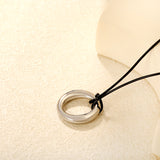 35mm irregular hollow circular pendant with wax thread,45+5cm+6mm round tail label, necklace, steel color
