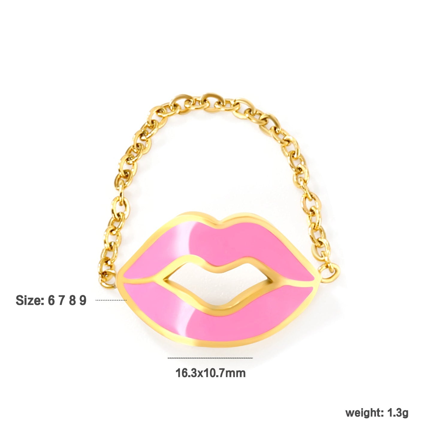16.3*10.7mm Lips with red/pink oil drip soft ring gold color asonjewelry