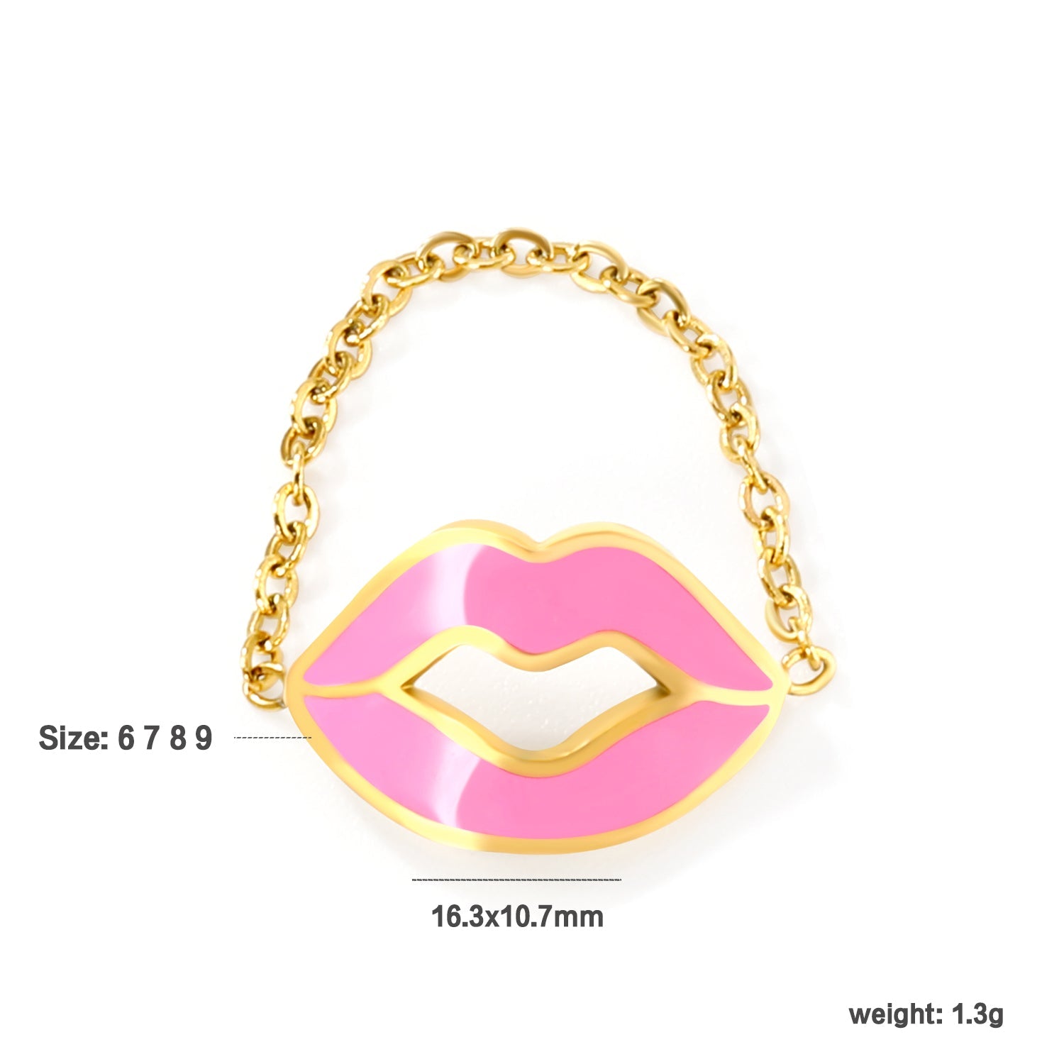 16.3*10.7mm Lips with red/pink oil drip soft ring gold color asonjewelry