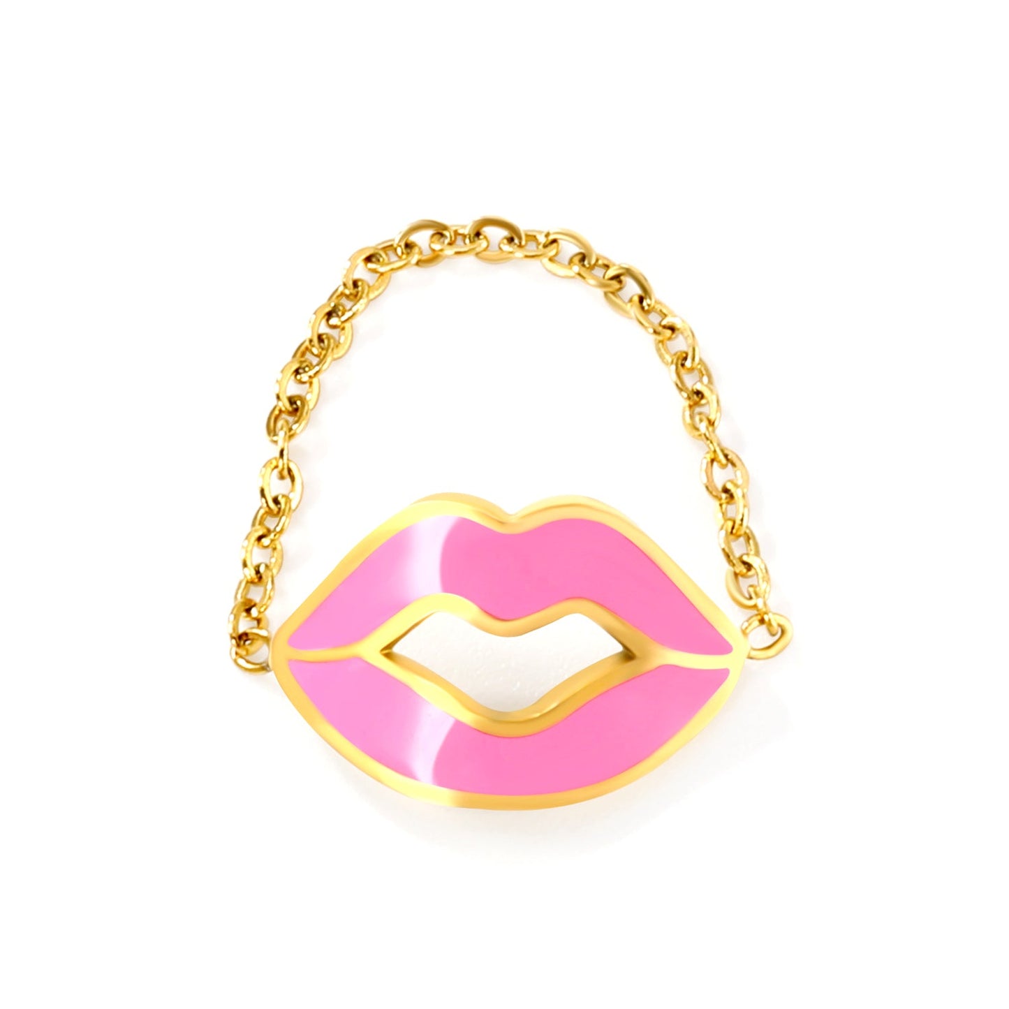 16.3*10.7mm Lips with red/pink oil drip soft ring gold color asonjewelry