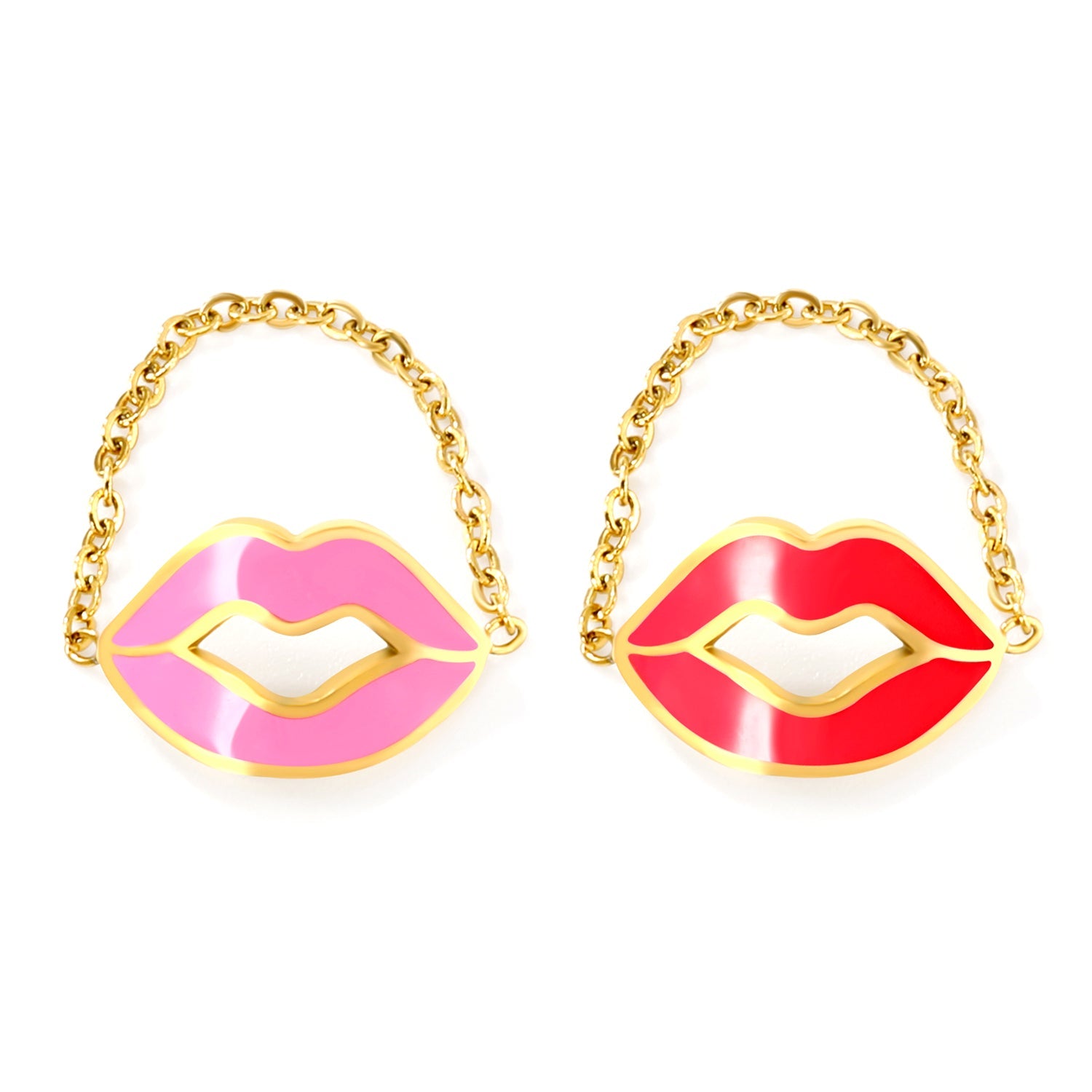 16.3*10.7mm Lips with red/pink oil drip soft ring gold color asonjewelry