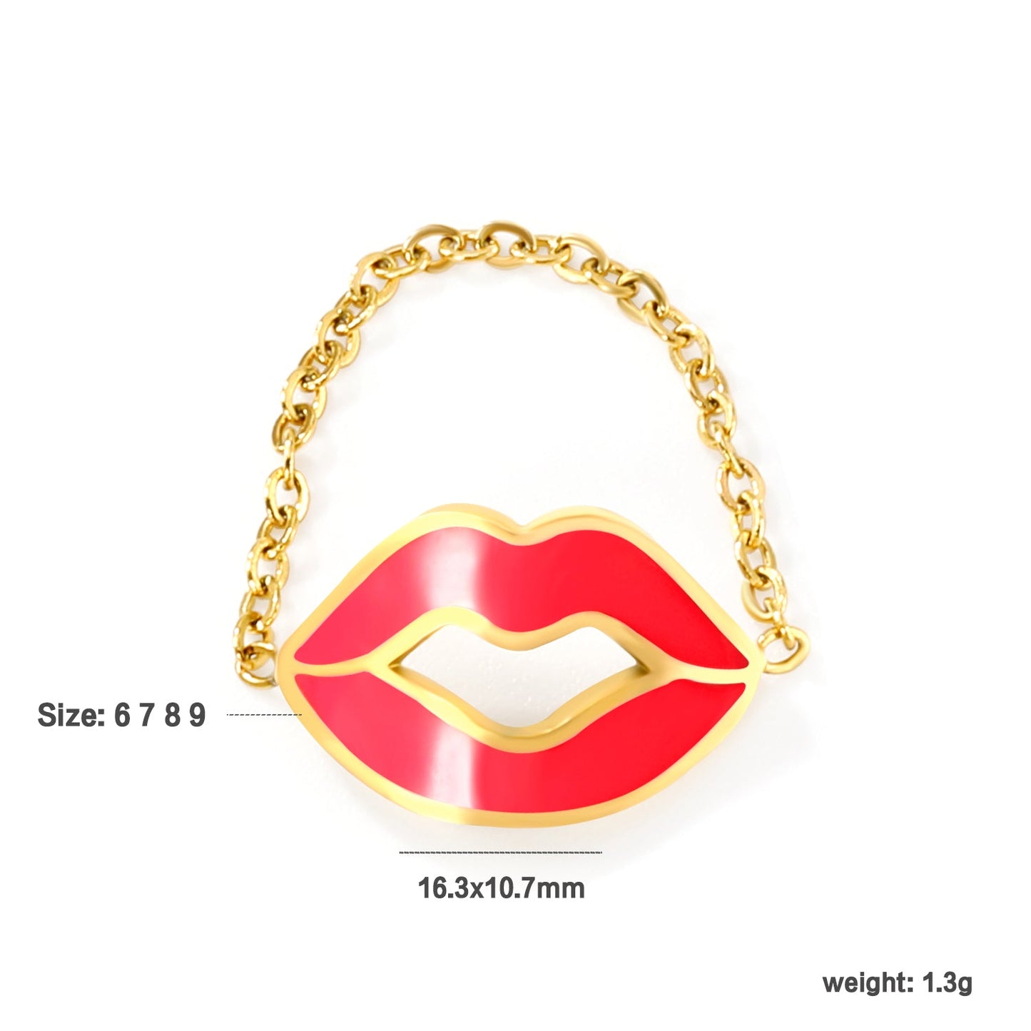 16.3*10.7mm Lips with red/pink oil drip soft ring gold color asonjewelry