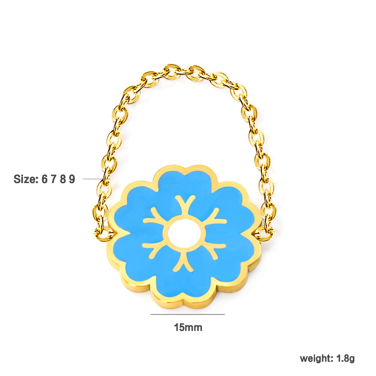 15mm Flower with Blue Drip Oil Soft Ring Gold Color asonjewelry