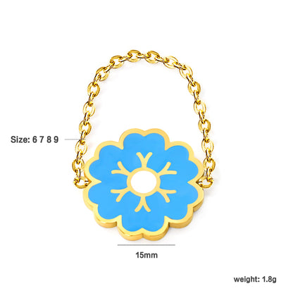 15mm Flower with Blue Drip Oil Soft Ring Gold Color asonjewelry