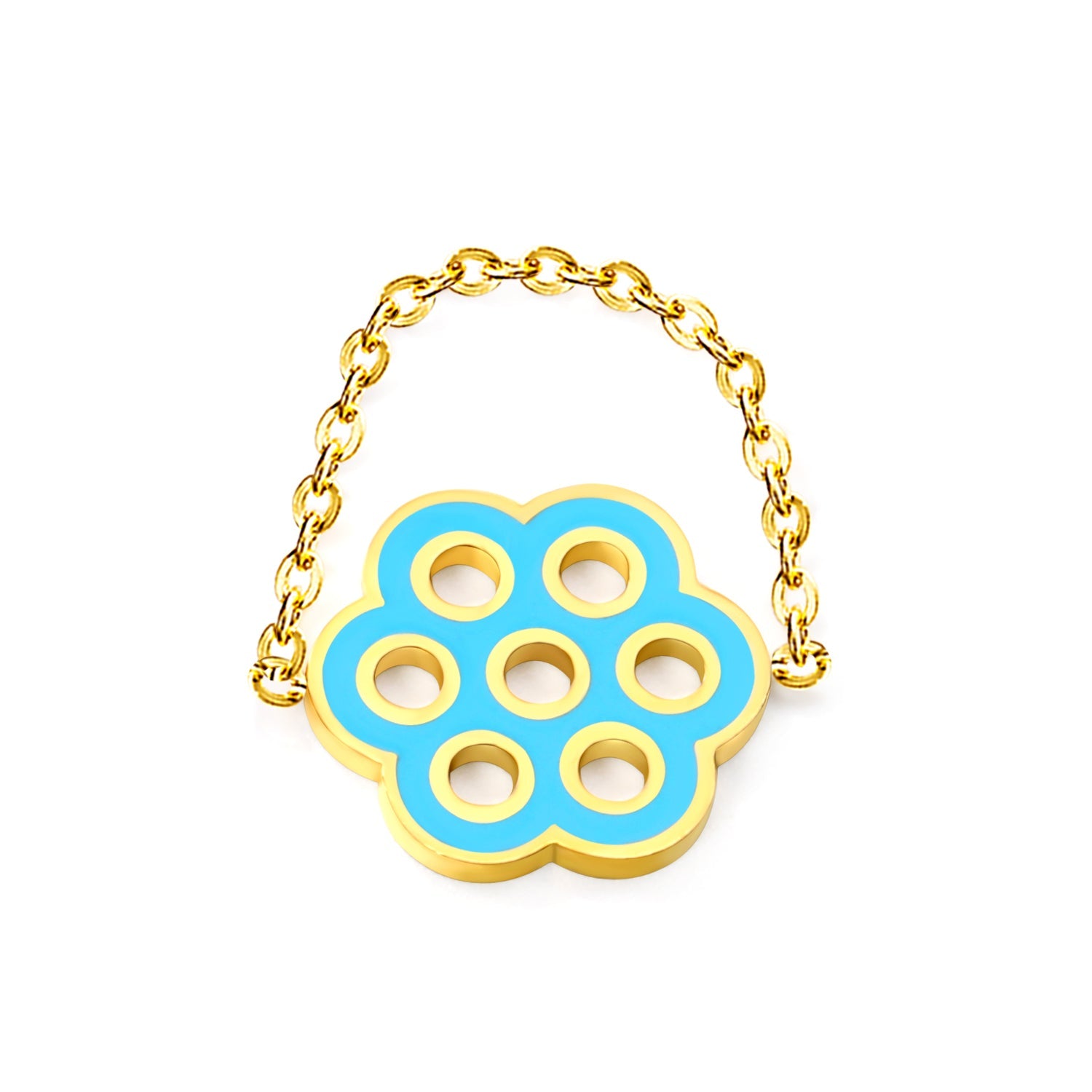14mm Seven Hole Flower with Blue Drip Oil Soft Ring Gold Color asonjewelry